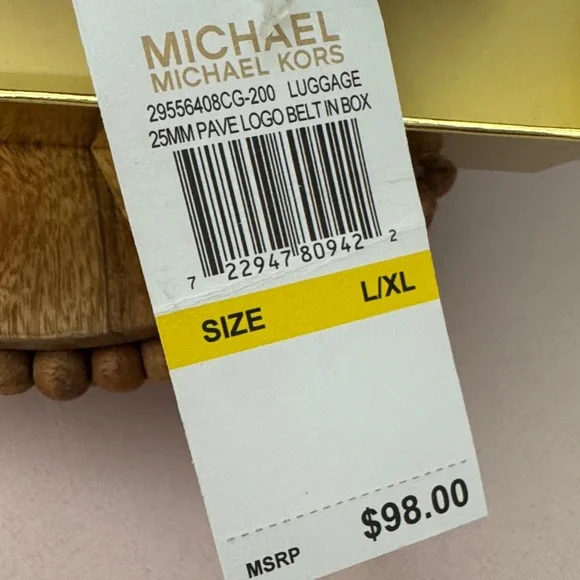 Michael Kors Brown Leather Belt with Gold MK Logo NIB - Picture 3 of 5